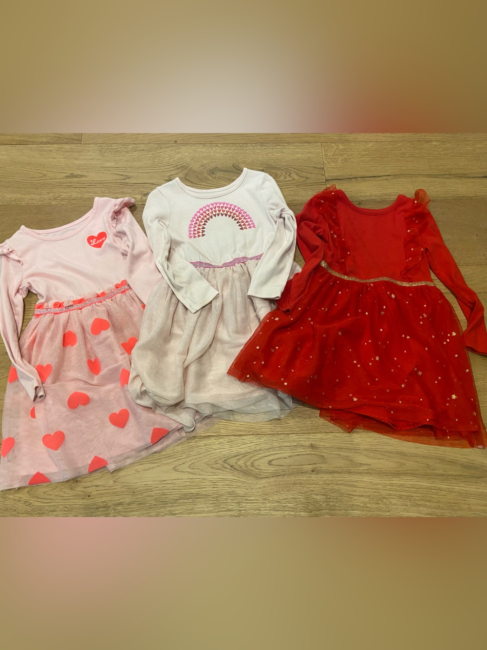 Cat & Jack Pink and Red Girls' Long Sleeve Dress Bundle - Set of 3